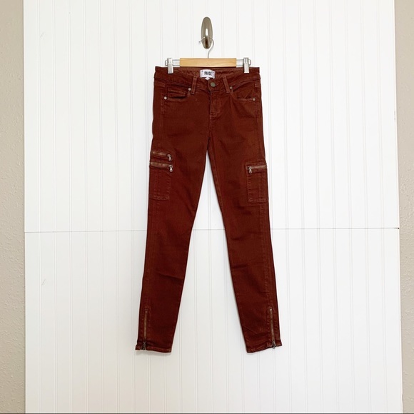 Paige ‘Ivy’ Burgundy Skinny Jeans Zipper Detail - Picture 2 of 6